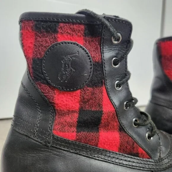 Polo Ralph Lauren Udel Men's Duck Boots Black Red Plaid Size 10.5 - Picture 6 of 12
